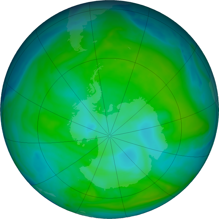 Antarctic ozone map for 03 January 2018
